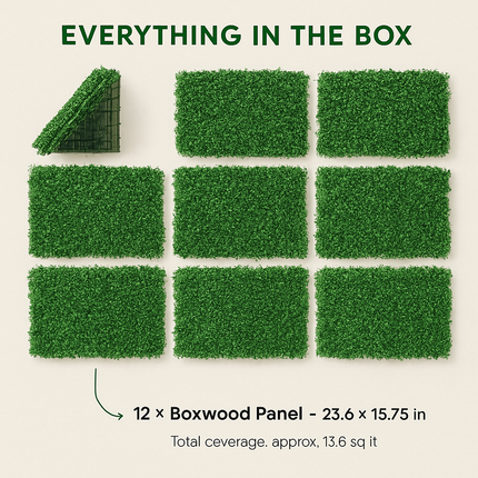 12Pcs 23.6x15.75in Artificial Boxwood Topiary Hedge Plant Grass Backdrop Fence Privacy Screen Grass Wall Decoration For Balcony Garden Fence