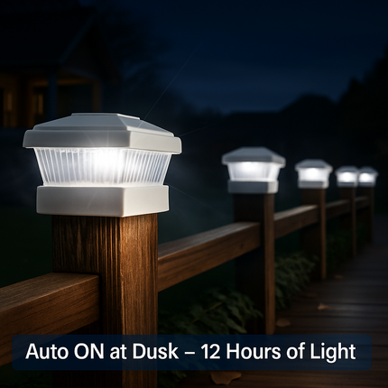 Solar Post Lights Garden Post Cap Light Solar LED Night Light White LED Lighting for 5x5 Inch Wood Post Fence Deck Patio-White