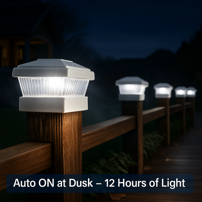Solar Post Lights Garden Post Cap Light Solar LED Night Light White LED Lighting for 5x5 Inch Wood Post Fence Deck Patio-White