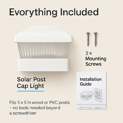 Solar Post Lights Garden Post Cap Light Solar LED Night Light White LED Lighting for 5x5 Inch Wood Post Fence Deck Patio-White