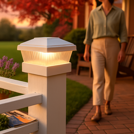 Solar Post Lights Garden Post Cap Light Solar LED Night Light White LED Lighting for 5x5 Inch Wood Post Fence Deck Patio-White