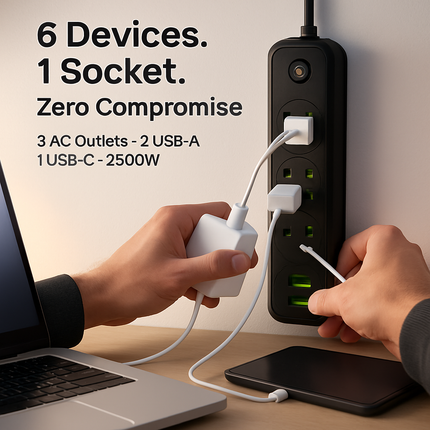 Power Strip with USB Ports and Wall Mount