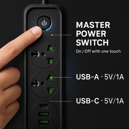 Power Strip with USB Ports and Wall Mount