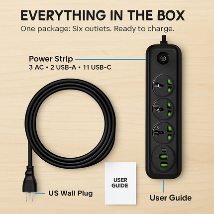 Power Strip with USB Ports and Wall Mount
