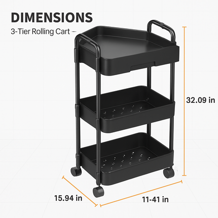 3 Tier Rolling Utility Cart with Wheels for Home Use