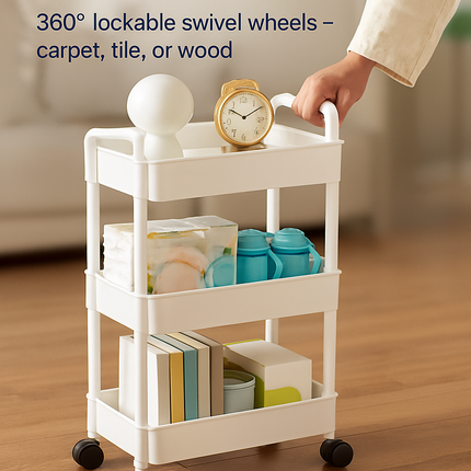3 Tier Rolling Utility Cart with Wheels for Home Use