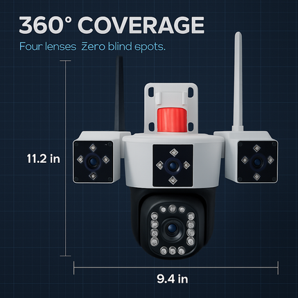 1080P HD 4-Lens Security Camera 360° View WiFi Pan & Tilt Surveillance Camera With Full Color Night Vision Auto Motion Tracking 2-Way Audio Spotlights