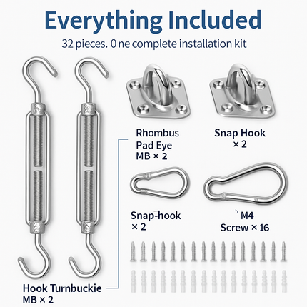 Sun Shade Sail Hardware Kit for Rectangular Sails