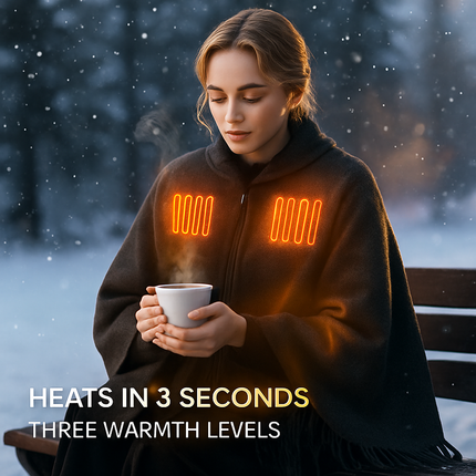 77x24In USB Heated Shawl with Teasel Wearable Heating Blanket Electric Throw Wrap Indoor Outdoor with Zipper 3 Heating Levels Machine Washable for Out