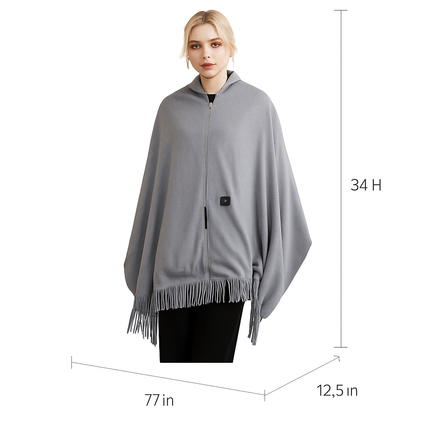 77x24In USB Heated Shawl with Teasel Wearable Heating Blanket Electric Throw Wrap Indoor Outdoor with Zipper 3 Heating Levels Machine Washable for Out