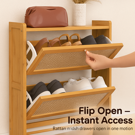 2-Tier Bamboo Shoe Cabinet with Flip Drawers