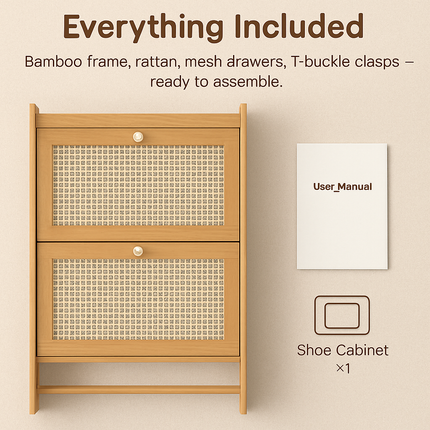 2-Tier Bamboo Shoe Cabinet with Flip Drawers