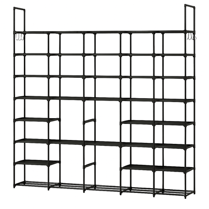 8-Tier 4-Row Metal Shoe Rack with Hooks, Durable