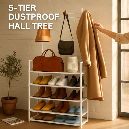 5-Tier Dustproof Entryway Hall Tree Coat Rack