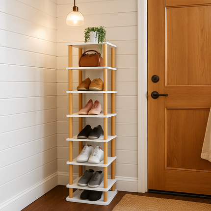 8-Tier Entryway Wooden Shoe Rack: Vertical Organizer