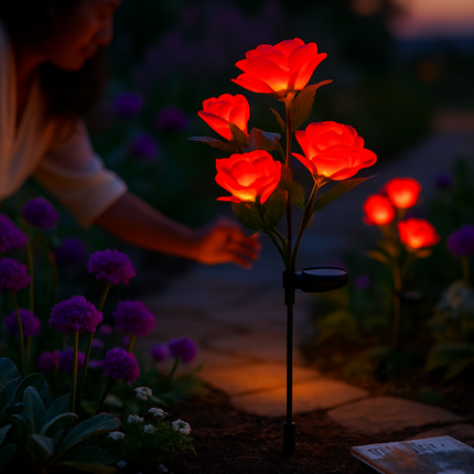 Solar Powered Rose Lights - Water-Resistant Pathway
