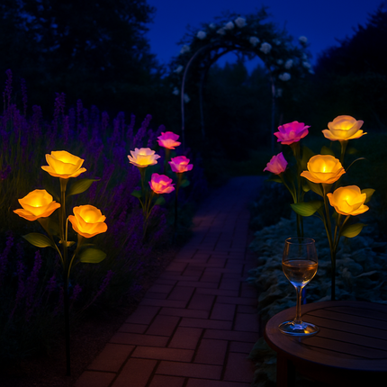 Solar Powered Rose Lights - Water-Resistant Pathway
