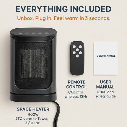 Ceramic Space Heater with 90° Oscillation and 3 Modes