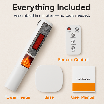 1500W Oscillating Ceramic Tower Space Heater with 3D Flame Portable Electric Heater with 3 Wind Modes Remote Control 5 Timer Overheat Tip-Over Protect