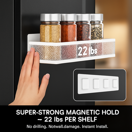 Magnetic Spice Rack with Hooks and Shelving