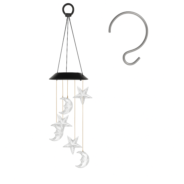 2Pack Solar Moon and Star Wind Chimes 7 Color Changing Wind Chimes for Outside IPX4 Waterproof Outdoor Garden Yard Decor
