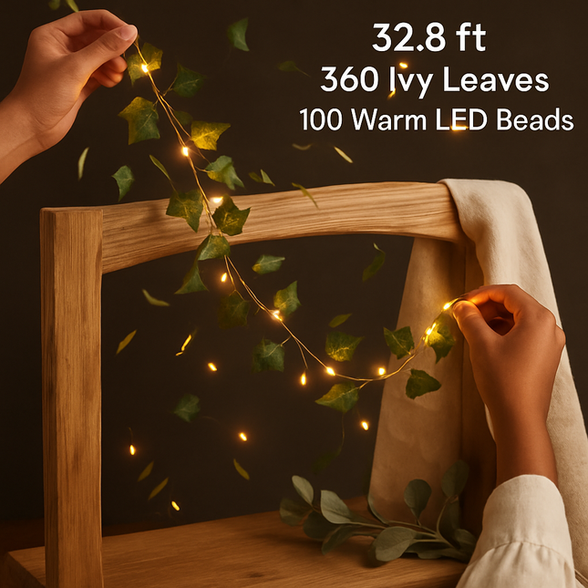 Ivy Leaves Battery Powered String Lights with LED Beads