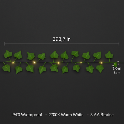 Ivy Leaves Battery Powered String Lights with LED Beads