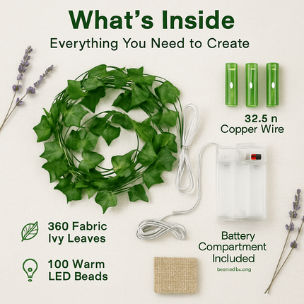 Ivy Leaves Battery Powered String Lights with LED Beads