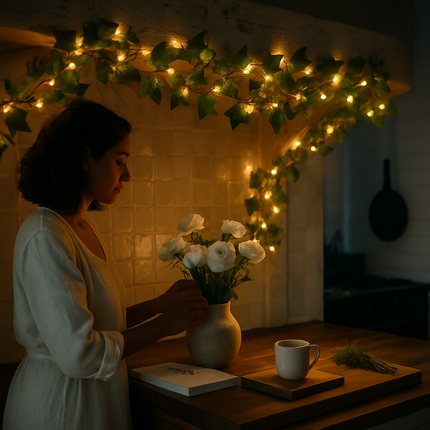 Ivy Leaves Battery Powered String Lights with LED Beads