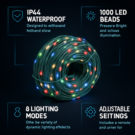330FT 1000LED String Lights Outdoor Christmas Decoration Lights with Remote IP44 Waterproof 8 Lighting Modes 8 Brightness Timer Plug In Fairy Light Xm