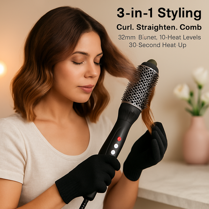 3-in-1 Thermal Hair Brush: Curler, Straightener & Comb