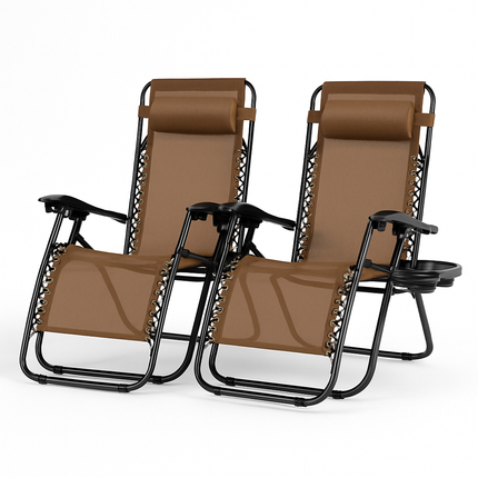 2Packs Zero Gravity Lounge Chair w/ Dual Side Tray 330lbs Load Foldable Recliner Chair w/ Stress Relief Pillow Patio Poolside Beach Lying Chair