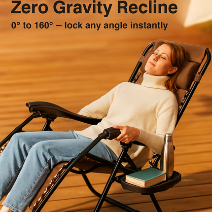 2Packs Zero Gravity Lounge Chair w/ Dual Side Tray 330lbs Load Foldable Recliner Chair w/ Stress Relief Pillow Patio Poolside Beach Lying Chair