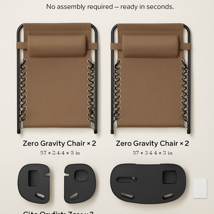 2Packs Zero Gravity Lounge Chair w/ Dual Side Tray 330lbs Load Foldable Recliner Chair w/ Stress Relief Pillow Patio Poolside Beach Lying Chair