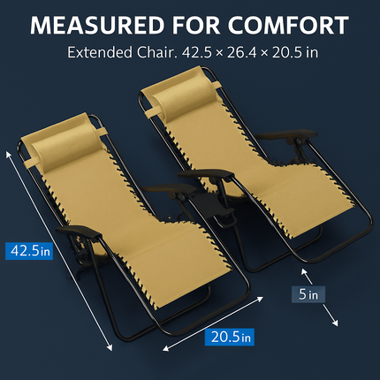 2Packs Zero Gravity Lounge Chair w/ Dual Side Tray 330lbs Load Foldable Recliner Chair w/ Stress Relief Pillow Patio Poolside Beach Lying Chair