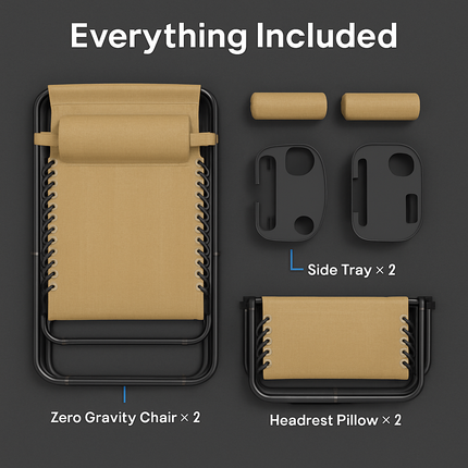 2Packs Zero Gravity Lounge Chair w/ Dual Side Tray 330lbs Load Foldable Recliner Chair w/ Stress Relief Pillow Patio Poolside Beach Lying Chair