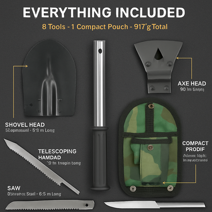 6-in-1 Multi Tool Survival Kit Shovel Knife Axe Saw Nail Puller w/ Pouch Outdoor Gear Camping