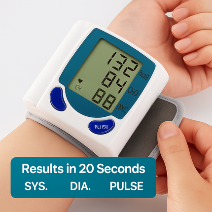 Blood Pressure Monitor Wrist Digital High Blood Pressure Cuff Heartbeat Tester w/ 60 Reading Memory 1.8 Inches LCD Screen Storage Box