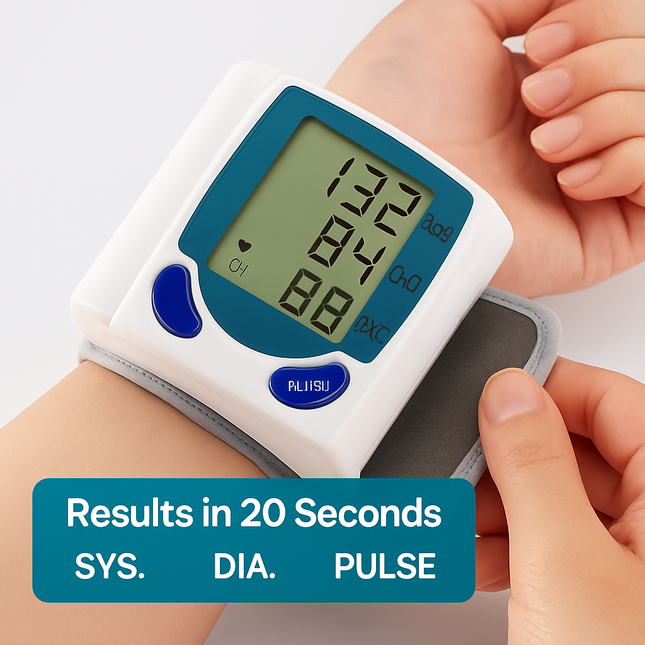 Blood Pressure Monitor Wrist Digital High Blood Pressure Cuff Heartbeat Tester w/ 60 Reading Memory 1.8 Inches LCD Screen Storage Box