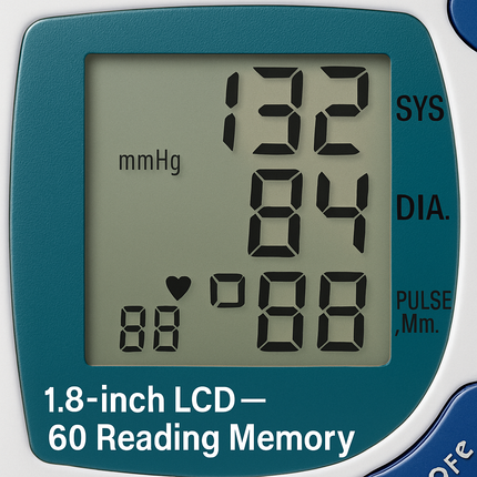 Blood Pressure Monitor Wrist Digital High Blood Pressure Cuff Heartbeat Tester w/ 60 Reading Memory 1.8 Inches LCD Screen Storage Box