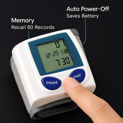 Blood Pressure Monitor Wrist Digital High Blood Pressure Cuff Heartbeat Tester w/ 60 Reading Memory 1.8 Inches LCD Screen Storage Box