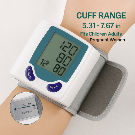 Blood Pressure Monitor Wrist Digital High Blood Pressure Cuff Heartbeat Tester w/ 60 Reading Memory 1.8 Inches LCD Screen Storage Box