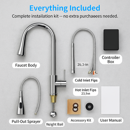Touch Sensor Faucet with Pull-Out Spout, Hot and Cold Water