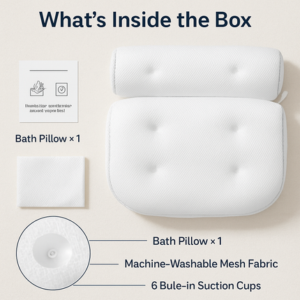 Bathtub Pillow with 6 Suction Cups for Spa Bath Comfort