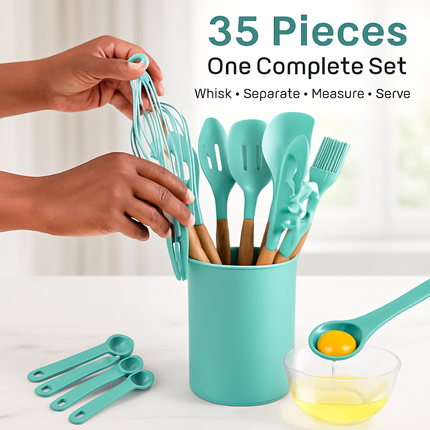Kitchen Utensils Set with Holder - Spatulas & Spoons