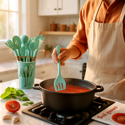 Kitchen Utensils Set with Holder - Spatulas & Spoons