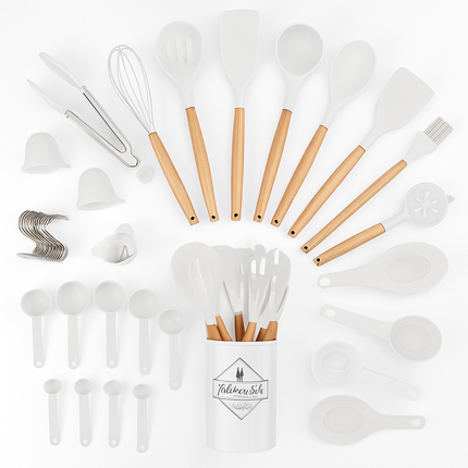 Kitchen Utensils Set with Holder - Spatulas & Spoons