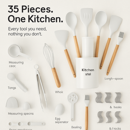 Kitchen Utensils Set with Holder - Spatulas & Spoons