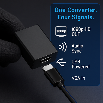 VGA to HD IN & HD OUT Converter Adapter HD 1080P Video Audio Cable Adapter w/ USB 3.5mm Plug For HDTV TV Projector Laptop