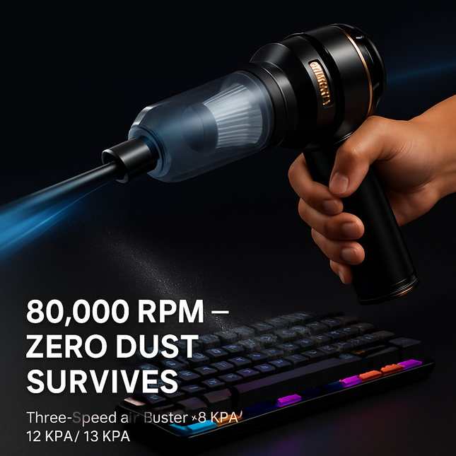 16000PA Handheld Car Vacuum Cleaner With Brushless Motor 2 Reusable Filters 4 In 1 Portable Cordless Compressed Air Duster & Blower for Car Office Hom